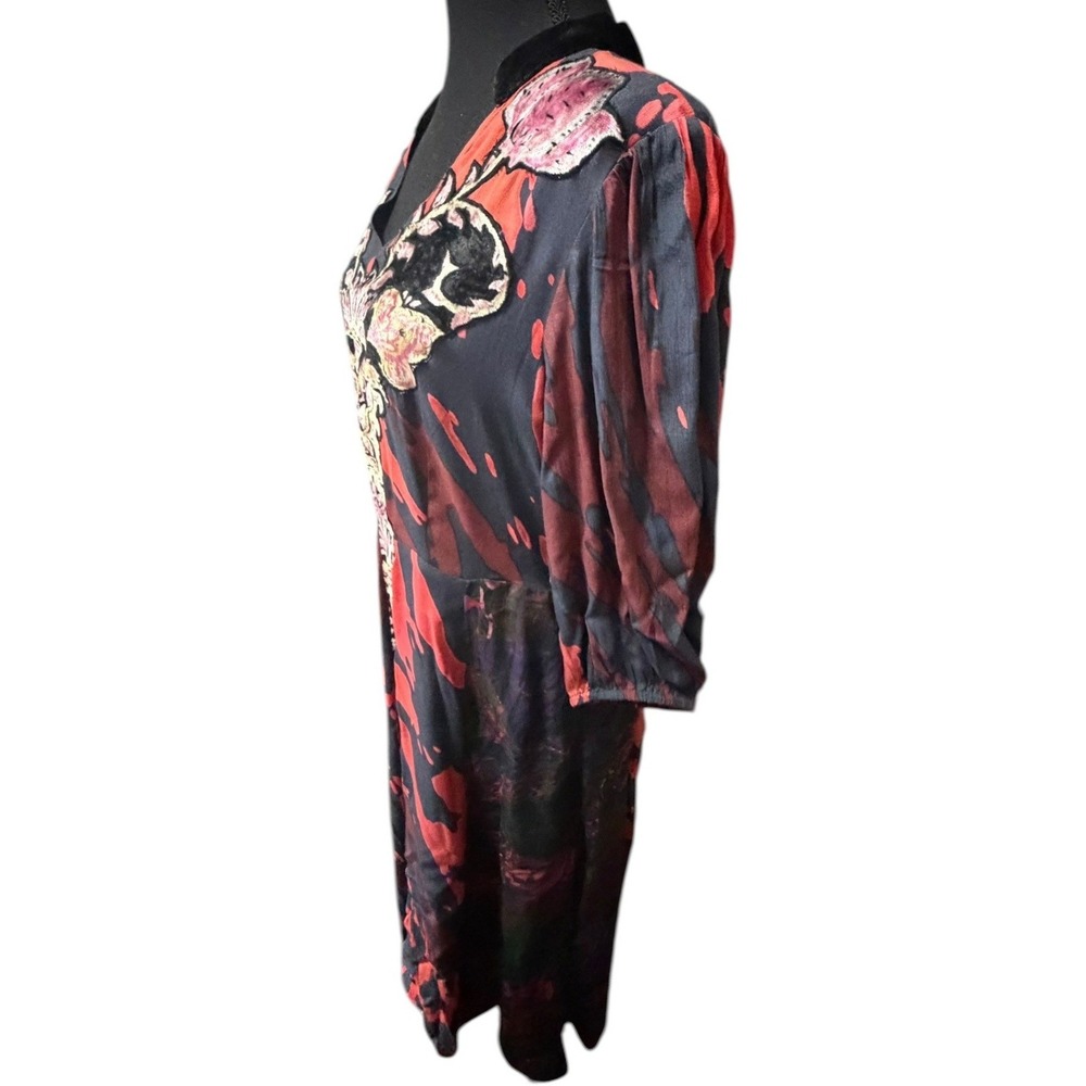 Soft Surroundings Velvet Applique Abstract Maxi Dress Red Black Boho V Neck 6 - Picture 4 of 13